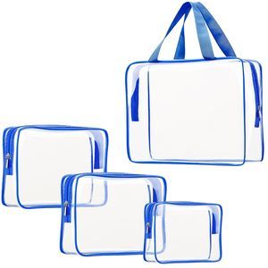4pcs Crystal Clear Pvc Travel Toiletry Bag Kit For Women Men, Waterproof Vinyl💗
